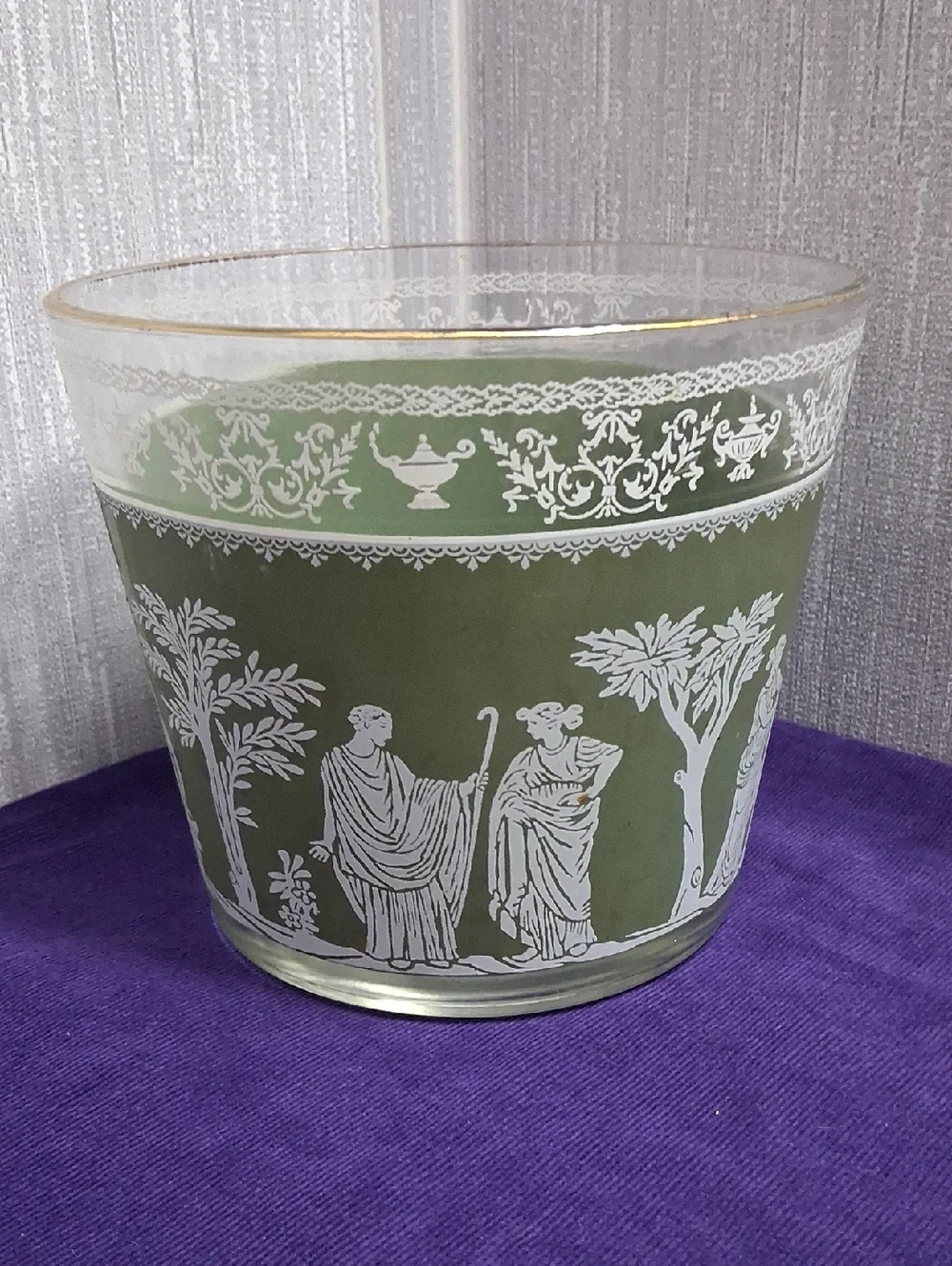 Vintage Jeanette Glass Bowl Set Hellenic Green Jasperware Style Ice Dessert